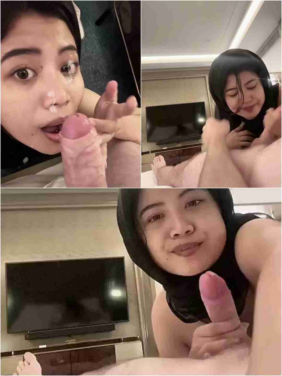 tudung manis bercengkrama dengan barat hingga sperma di wajah